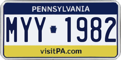 PA license plate MYY1982
