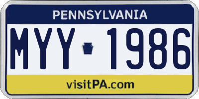 PA license plate MYY1986