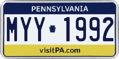 PA license plate MYY1992