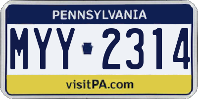 PA license plate MYY2314