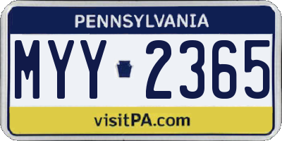 PA license plate MYY2365