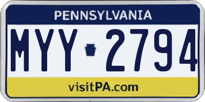 PA license plate MYY2794