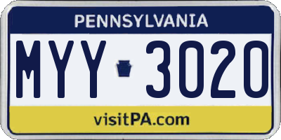 PA license plate MYY3020