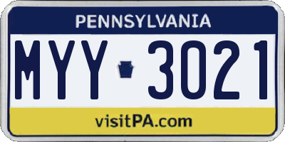 PA license plate MYY3021
