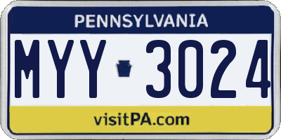 PA license plate MYY3024
