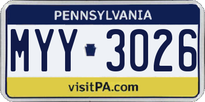PA license plate MYY3026