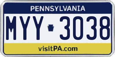 PA license plate MYY3038