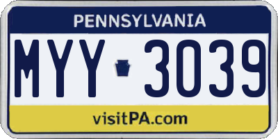 PA license plate MYY3039