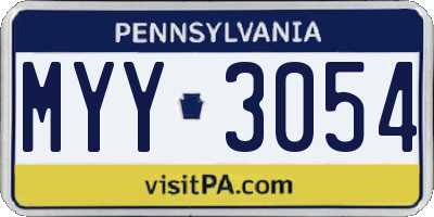PA license plate MYY3054