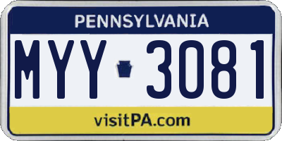 PA license plate MYY3081