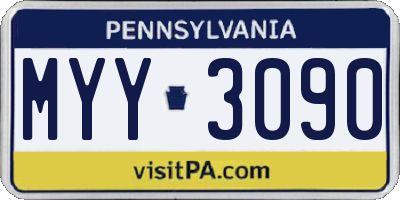 PA license plate MYY3090