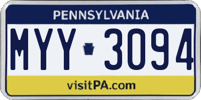 PA license plate MYY3094