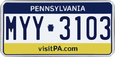 PA license plate MYY3103