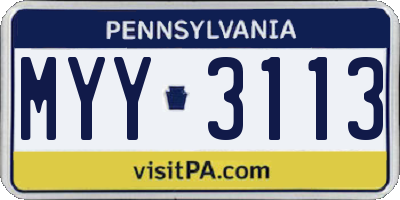 PA license plate MYY3113