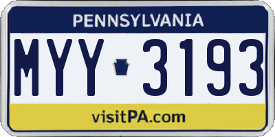 PA license plate MYY3193