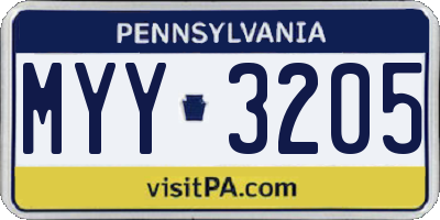 PA license plate MYY3205