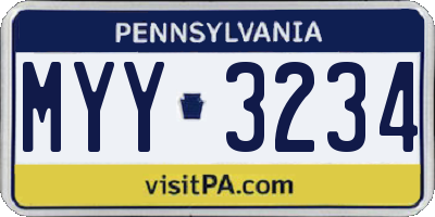 PA license plate MYY3234