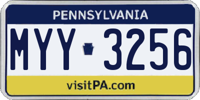 PA license plate MYY3256
