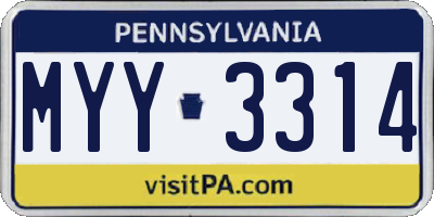 PA license plate MYY3314