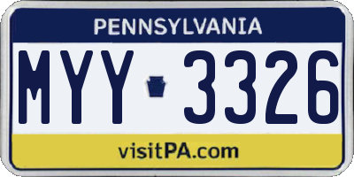 PA license plate MYY3326