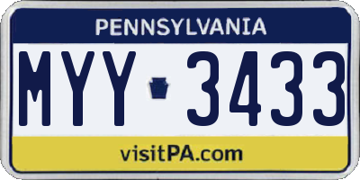 PA license plate MYY3433