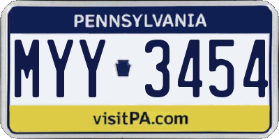 PA license plate MYY3454