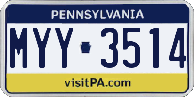 PA license plate MYY3514