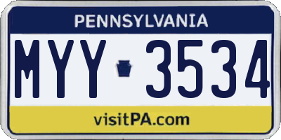 PA license plate MYY3534