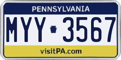 PA license plate MYY3567