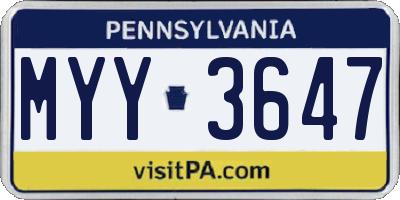 PA license plate MYY3647