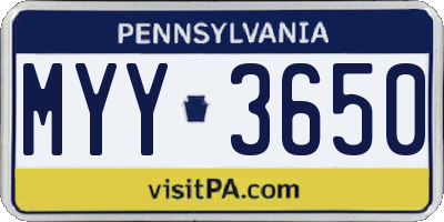 PA license plate MYY3650