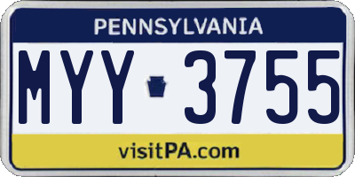 PA license plate MYY3755