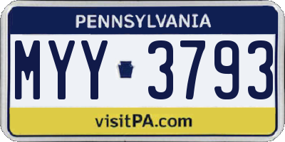 PA license plate MYY3793
