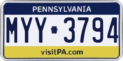 PA license plate MYY3794