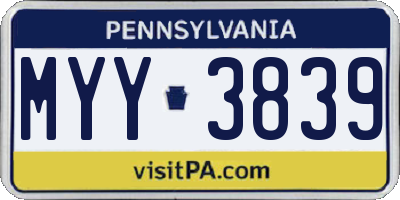 PA license plate MYY3839