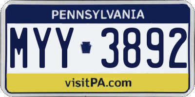 PA license plate MYY3892