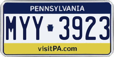 PA license plate MYY3923