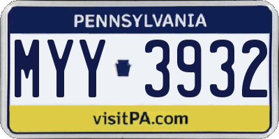 PA license plate MYY3932