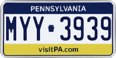 PA license plate MYY3939