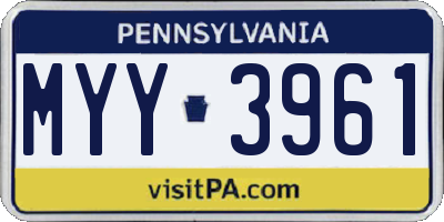 PA license plate MYY3961