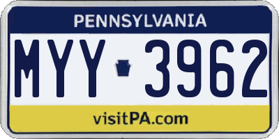 PA license plate MYY3962