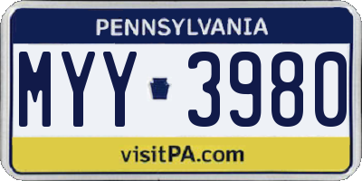 PA license plate MYY3980