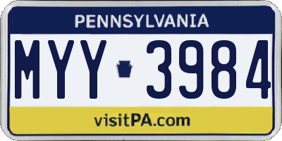 PA license plate MYY3984