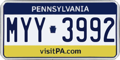 PA license plate MYY3992