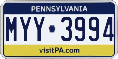 PA license plate MYY3994