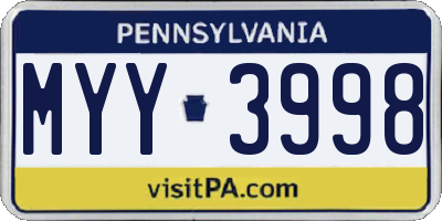 PA license plate MYY3998