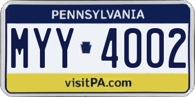 PA license plate MYY4002