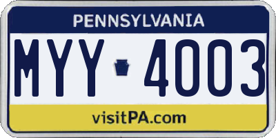 PA license plate MYY4003