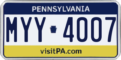 PA license plate MYY4007
