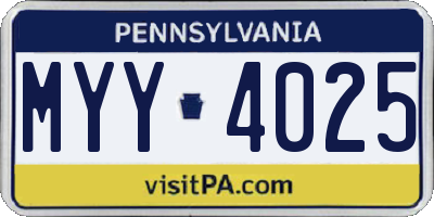PA license plate MYY4025